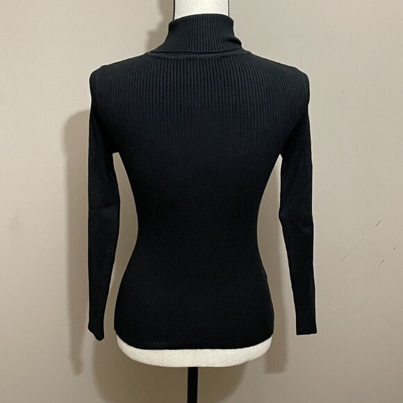 Shein Black Ribbed Lightweight Turtleneck Long Sleeve Bodycon Sweater Size S - Picture 5 of 7